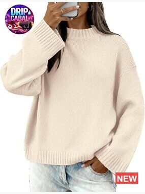 Casual Crewneck Long Sleeve Loose Ribbed Knit Pullover Sweater
